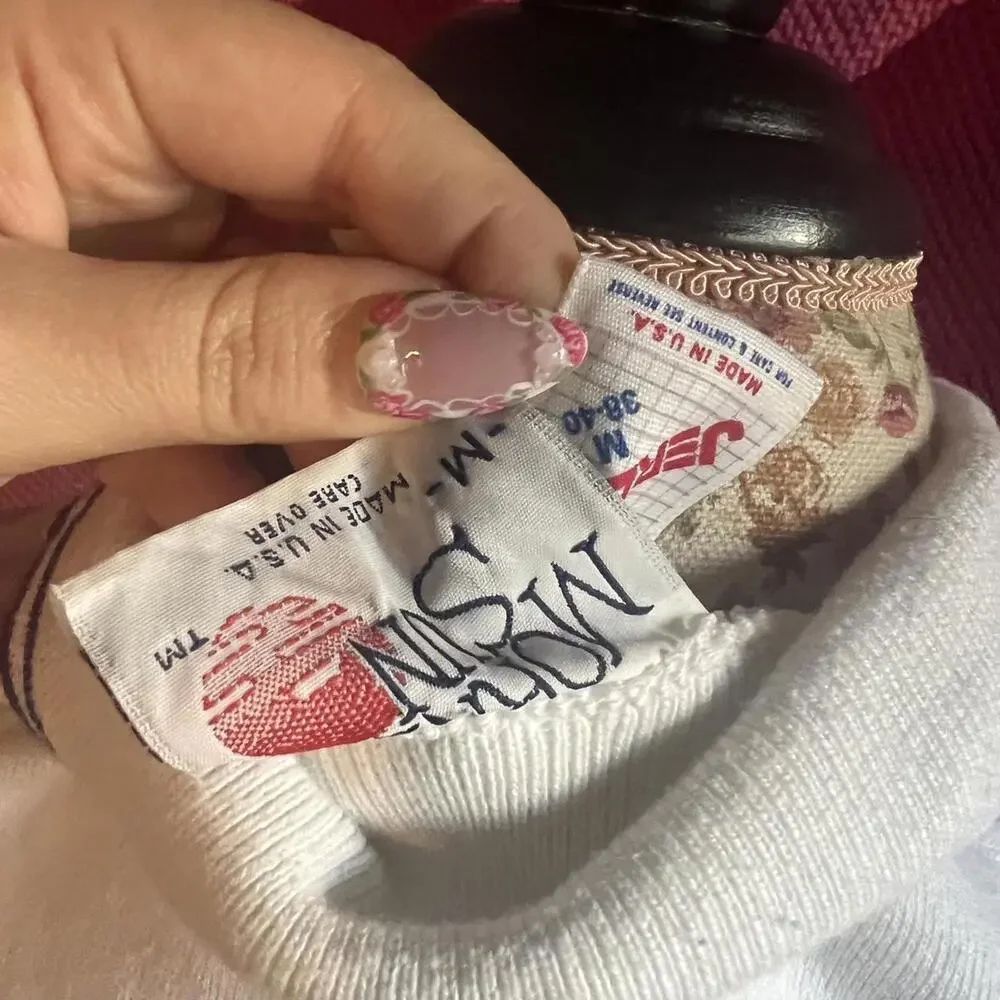 vintage 90s iris flower white collared sweatshirt - Picture 8 of 8